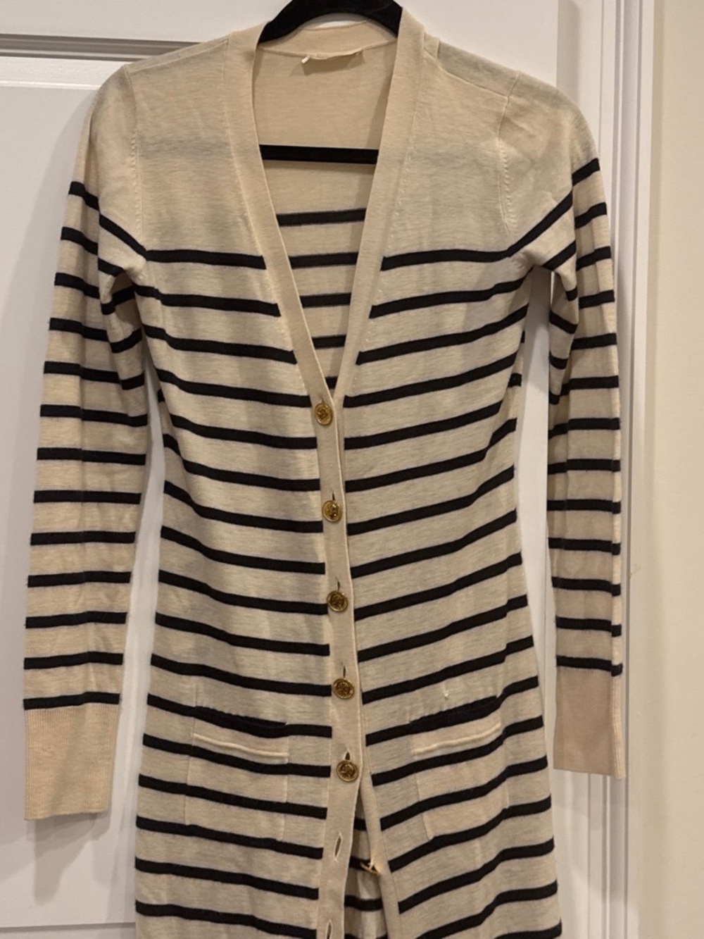 Chloe cashmere cream and black striped cardigan